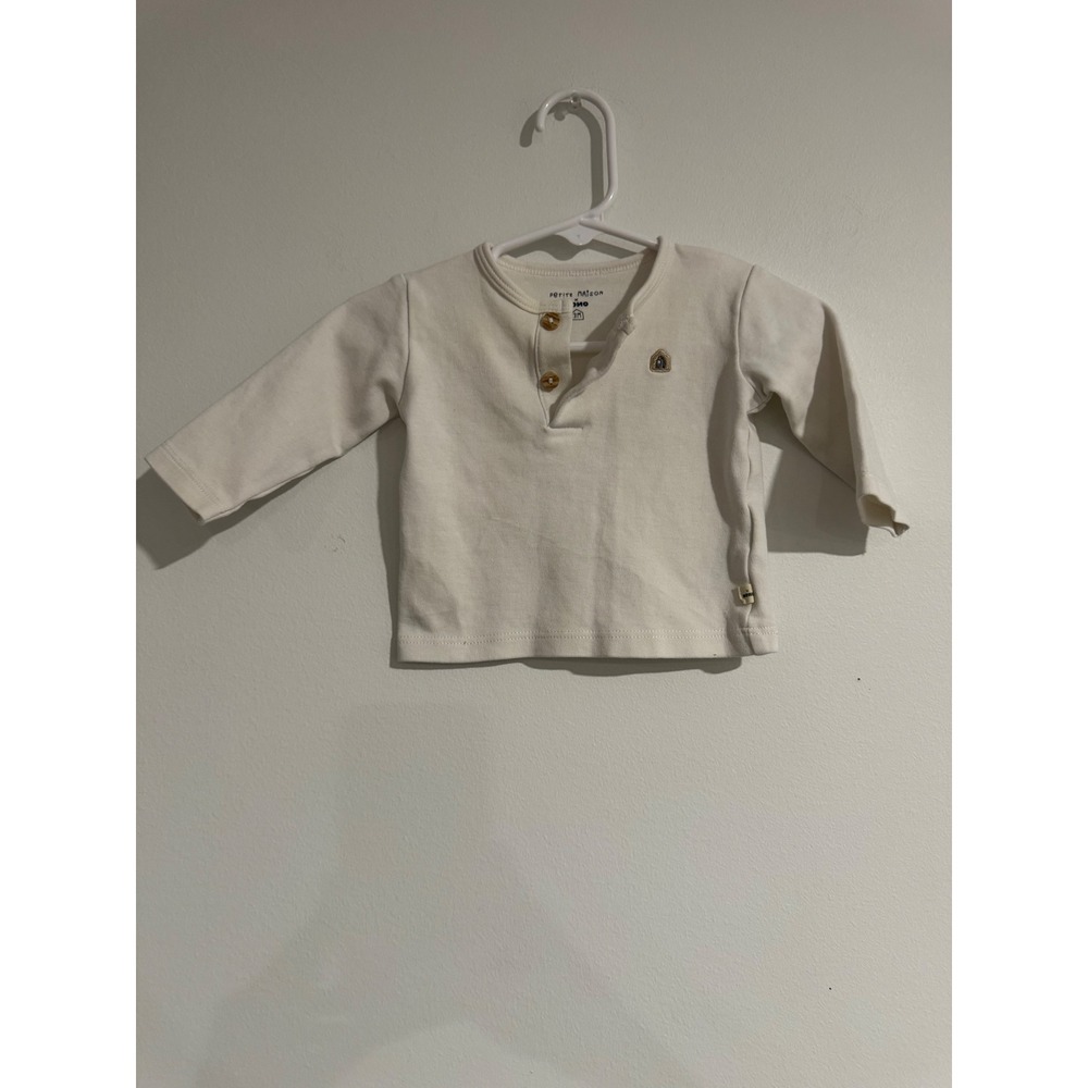 Petite Maison x Noio Henley Long Sleeve Shirt Baby 3M Cream Wood Buttons‎